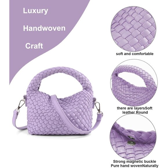 Women's Vegan Woven Crossbody Bag Small Tote with Detachable Strap - Picture 6 of 7